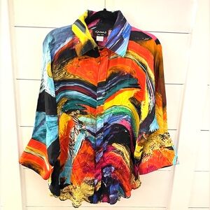 DILEMA OS Hand Painted Gerrard inspired artwear colorful oversized button blouse